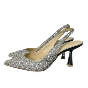 Betsey Johnson Silver Crystal Embellished Slingback Heels